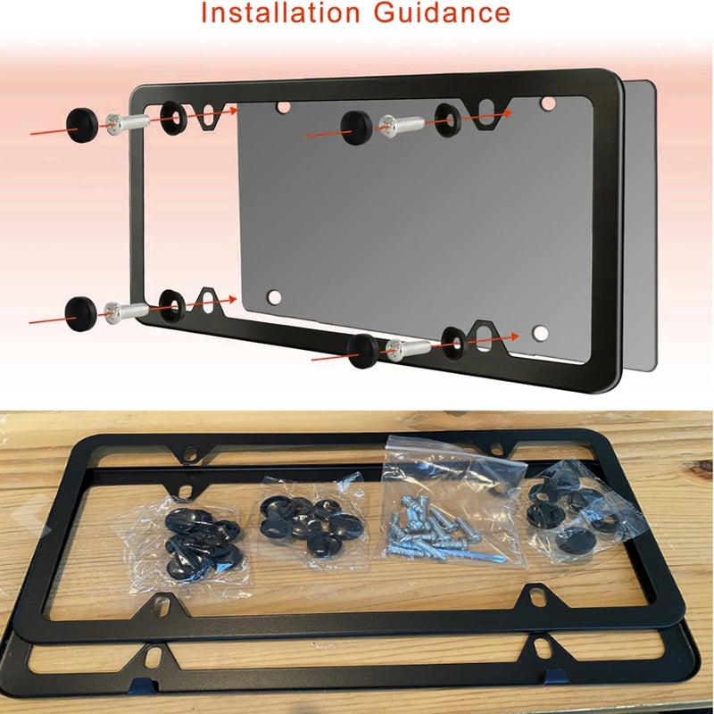 Indeed BUY License Plate Frames Black, 2 Pcs 4 Holes Car Licenses Plate Covers Stainless Steel Holders Frame for Plates with Screw Caps. - Image 3